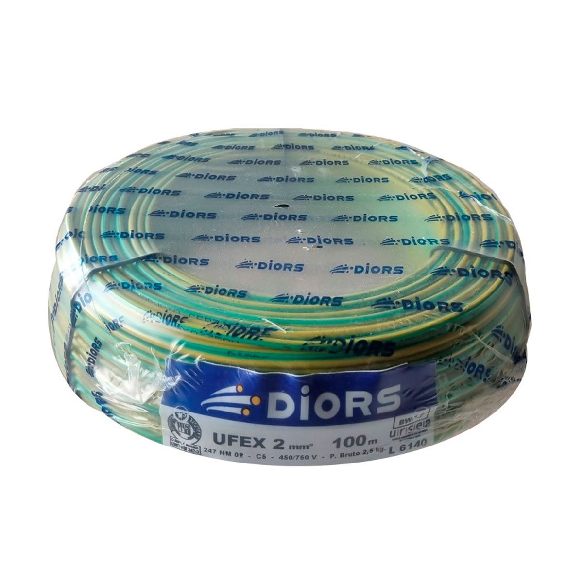 Cable Unipolar Verde/Amarillo 2mm Diors x 100mts