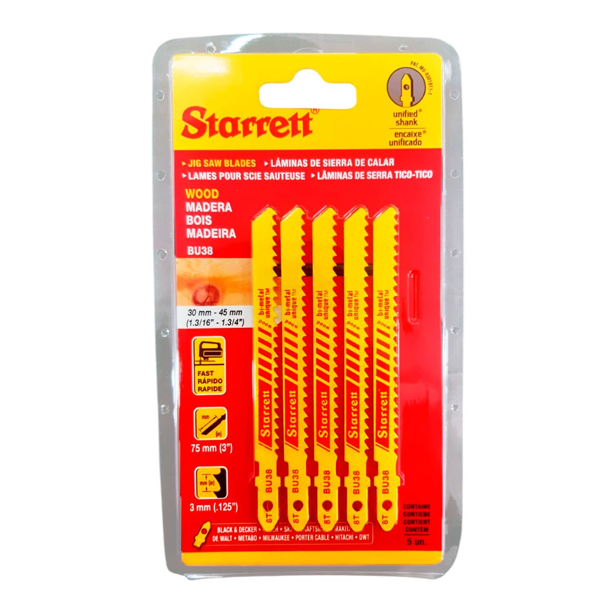 Hoja Sierra Caladora Para madera 5pz 75mm Bu38 Starrett